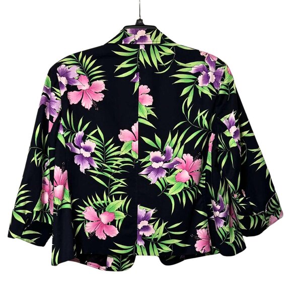 Rafaella Woman 20W Floral Blazer | Plus Size Black Tropical Jacket Lined Stretch - Picture 3 of 6